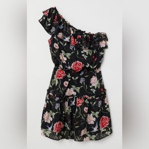H&M Floral black one shoulder dress
